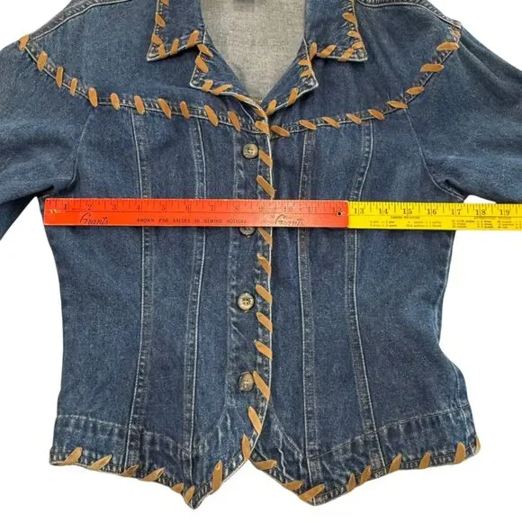 Vintage Newport News Denim Jacket Western Y2K Women's Size 8 Rodeo Festival Trim - Picture 11 of 12